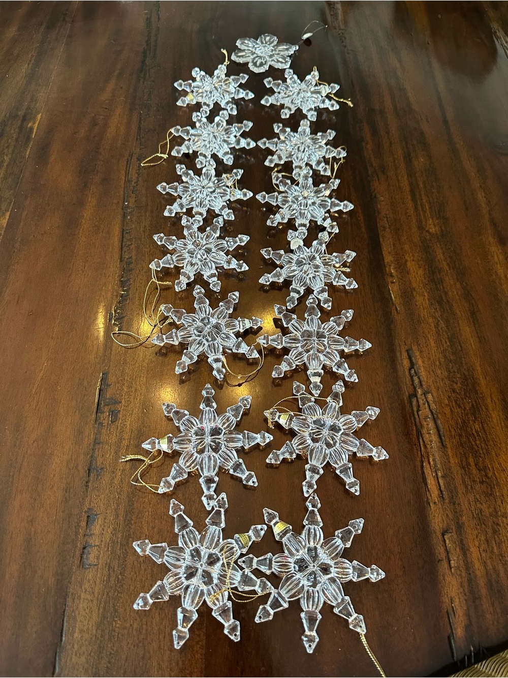Clear Snowflake Hanging Ornaments - Set of 15 Crystal-Look Decorations